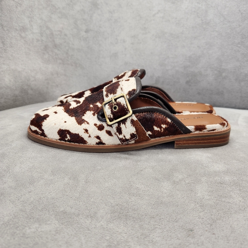 Donald Pliner Mules 8.5 Brown White Cow Hair Calf Leather Sabel Comfort New $200 - Picture 3 of 16